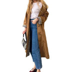 Damen langer karierter Oversized-Trenchcoat mit Reverskragen und Seitentaschen