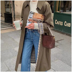Damen langer karierter Oversized-Trenchcoat mit Reverskragen und Seitentaschen
