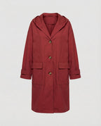 Damen langer wasser- und windabweisender Trenchcoat mit Kapuze und aufgesetzten Taschen