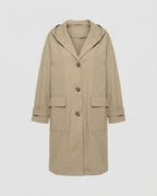 Damen langer wasser- und windabweisender Trenchcoat mit Kapuze und aufgesetzten Taschen