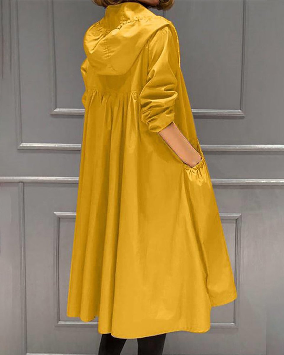 Damen langer wasserabweisender Kapuzen-Trenchcoat aus Polyester mit Reißverschluss