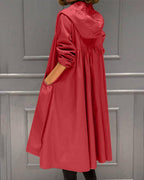 Damen langer wasserabweisender Kapuzen-Trenchcoat aus Polyester mit Reißverschluss