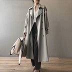 Damen langer wasserabweisender Trenchcoat mit Doppelreiher und Reverskragen