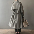 Damen langer wasserabweisender Trenchcoat mit Doppelreiher und Reverskragen