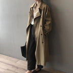 Damen langer wasserabweisender Trenchcoat mit Doppelreiher und Reverskragen