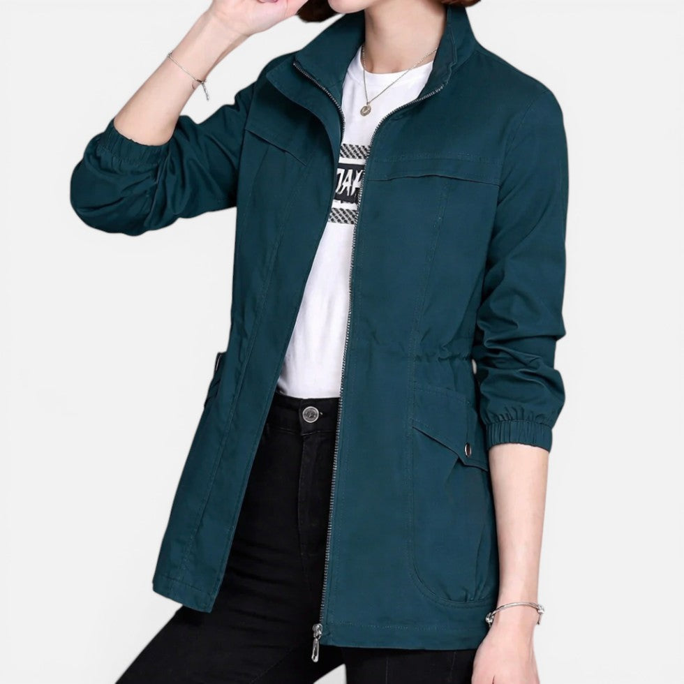 Damen leichte Jacke mit Reißverschluss und verstellbarer Taillenweite