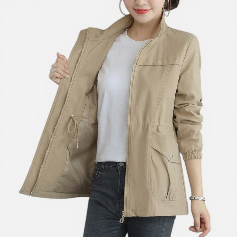 Damen leichte Jacke mit Reißverschluss und verstellbarer Taillenweite