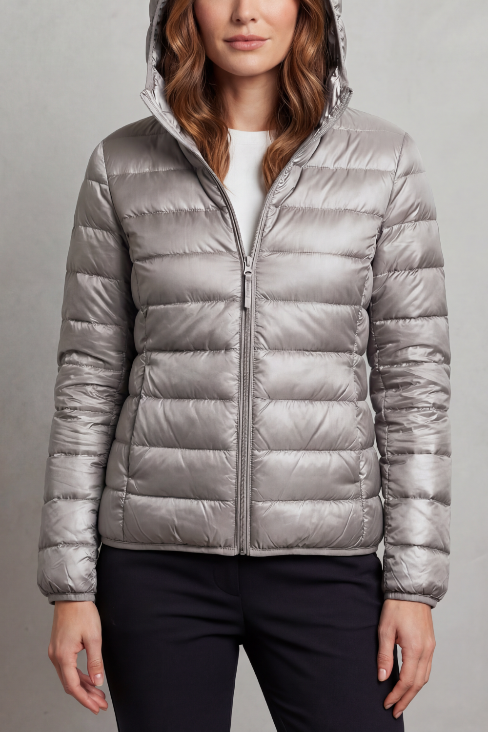 Damen Ultraleichte Steppjacke mit Kapuze – Packbare Übergangsjacke mit Reißverschlusstaschen, Herbst Winter