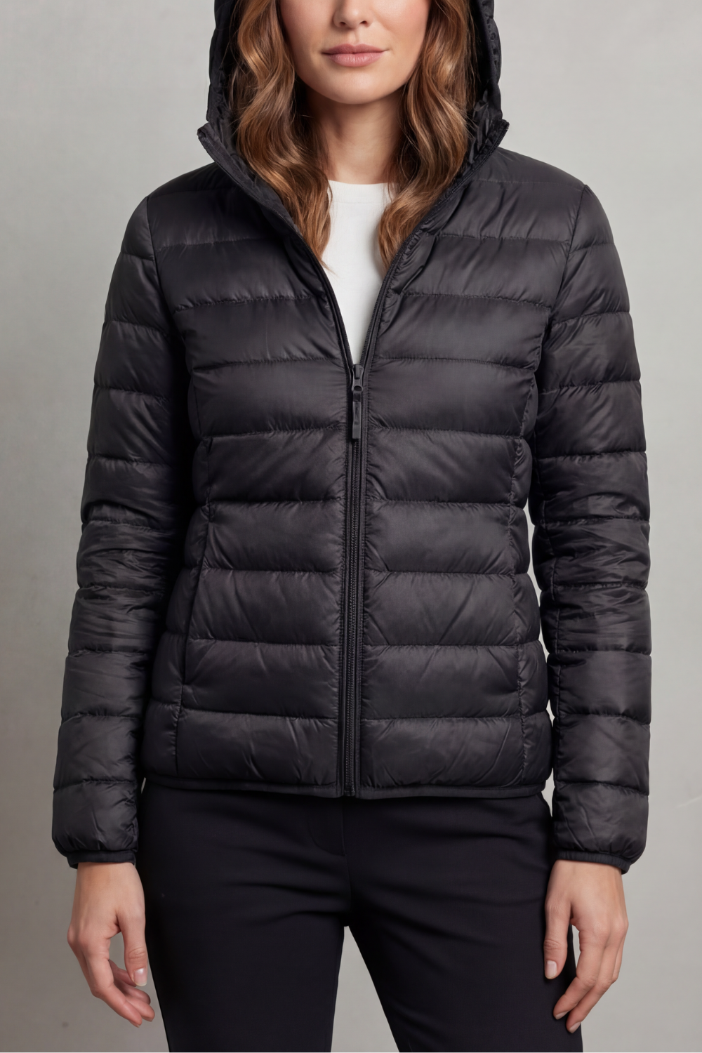 Damen Ultraleichte Steppjacke mit Kapuze – Packbare Übergangsjacke mit Reißverschlusstaschen, Herbst Winter