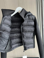 Damen Hybrid-Steppjacke Schwarz mit Kapuze – Leichte Jacke mit Stretch-Ärmeln, Herbst Winter