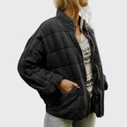 Damen leichte Steppjacke mit Stehkragen, Reißverschluss und Fronttaschen