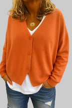 Damen leichter Oversized-Cardigan mit V-Ausschnitt und Knopfleiste