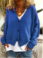Damen leichter Oversized-Cardigan mit V-Ausschnitt und Knopfleiste