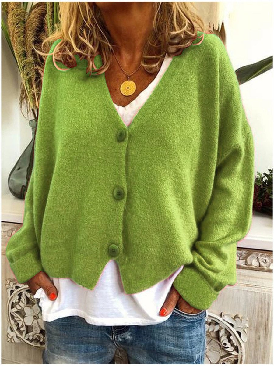 Damen leichter Oversized-Cardigan mit V-Ausschnitt und Knopfleiste