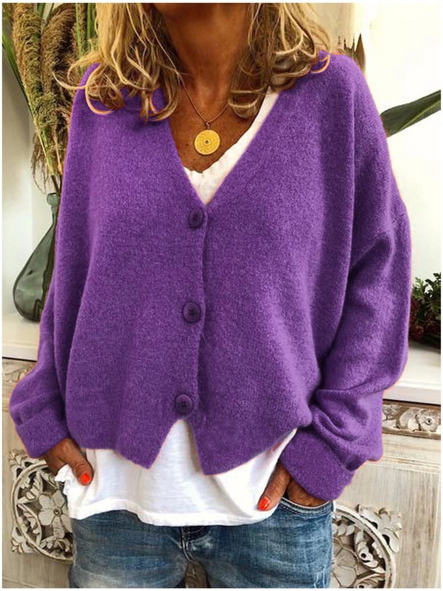 Damen leichter Oversized-Cardigan mit V-Ausschnitt und Knopfleiste