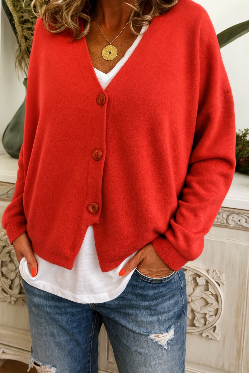 Damen leichter Oversized-Cardigan mit V-Ausschnitt und Knopfleiste