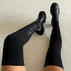Damen oberschenkelhohe Sockenstiefel aus elastischem Material