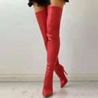 Damen oberschenkelhohe Stiletto-Stiefel mit schlankem Absatz und glatter Oberfläche