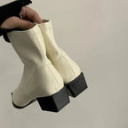 Damen spitz zulaufende Stiefeletten mit Blockabsatz und knöchelhohem Schnitt