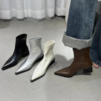 Damen spitz zulaufende Stiefeletten mit Blockabsatz und knöchelhohem Schnitt
