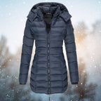 Damen taillierte Steppjacke mit Kapuze, warmer Isolierung und Reißverschluss