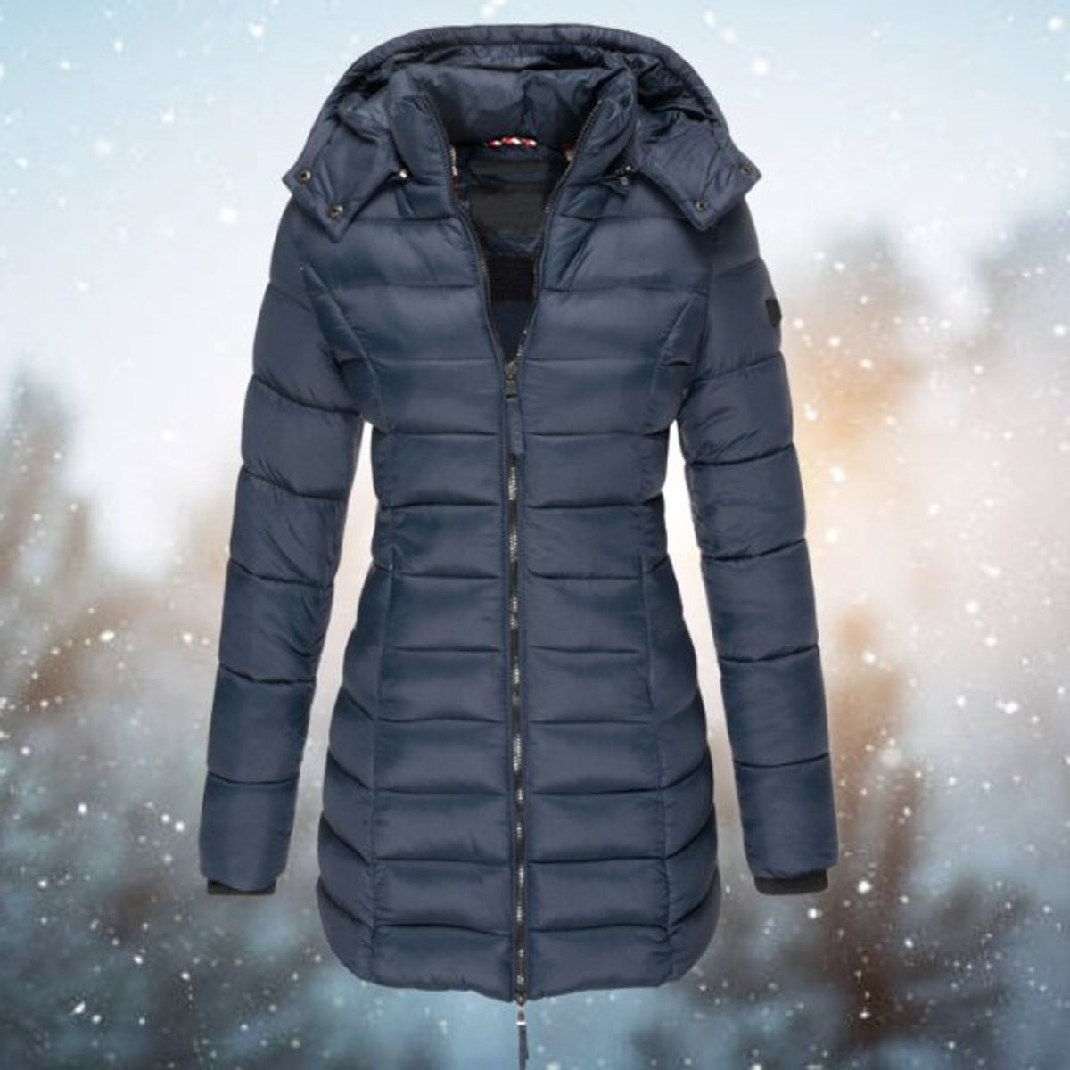 Damen taillierte Steppjacke mit Kapuze, warmer Isolierung und Reißverschluss