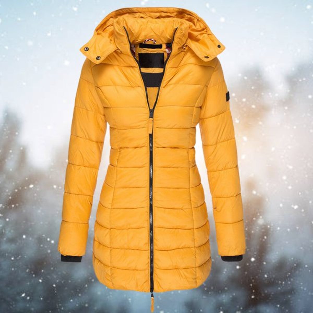 Damen taillierte Steppjacke mit Kapuze, warmer Isolierung und Reißverschluss