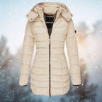 Damen taillierte Steppjacke mit Kapuze, warmer Isolierung und Reißverschluss