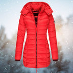 Damen taillierte Steppjacke mit Kapuze, warmer Isolierung und Reißverschluss