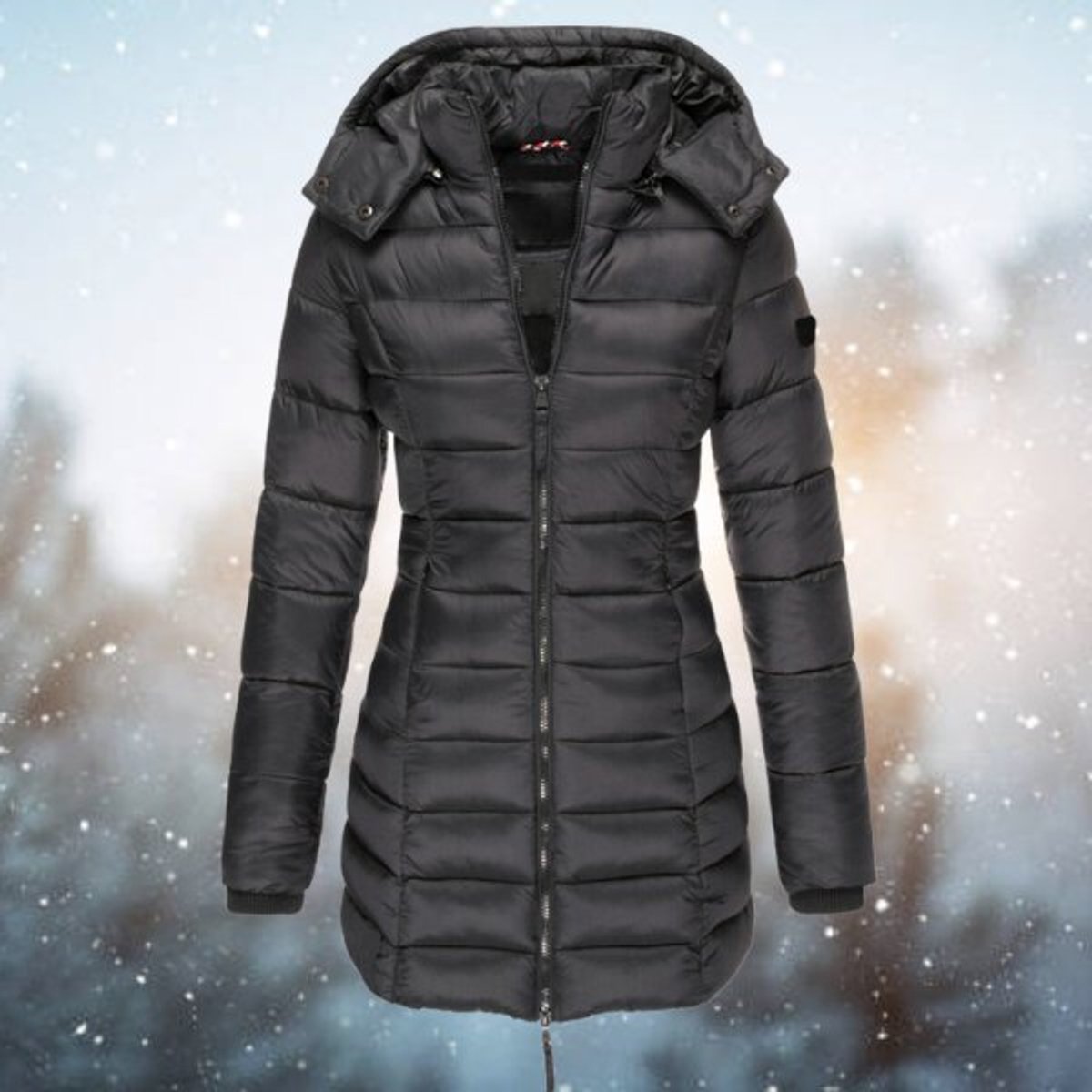 Damen taillierte Steppjacke mit Kapuze, warmer Isolierung und Reißverschluss