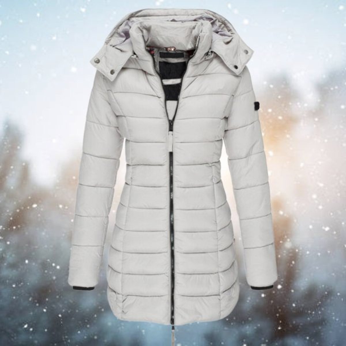 Damen taillierte Steppjacke mit Kapuze, warmer Isolierung und Reißverschluss