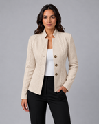 Damen Taillierter Blazer mit Stehkragen – Strukturierter Blazer in Weboptik, Herbst