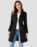 Damen taillierter klassischer Trenchcoat mit Reverskragen, Knopfleiste und Seitentaschen