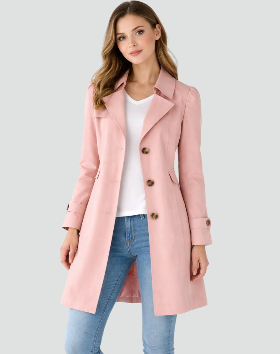 Damen taillierter klassischer Trenchcoat mit Reverskragen, Knopfleiste und Seitentaschen