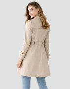 Damen taillierter klassischer Trenchcoat mit Reverskragen, Knopfleiste und Seitentaschen