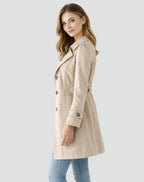 Damen taillierter klassischer Trenchcoat mit Reverskragen, Knopfleiste und Seitentaschen