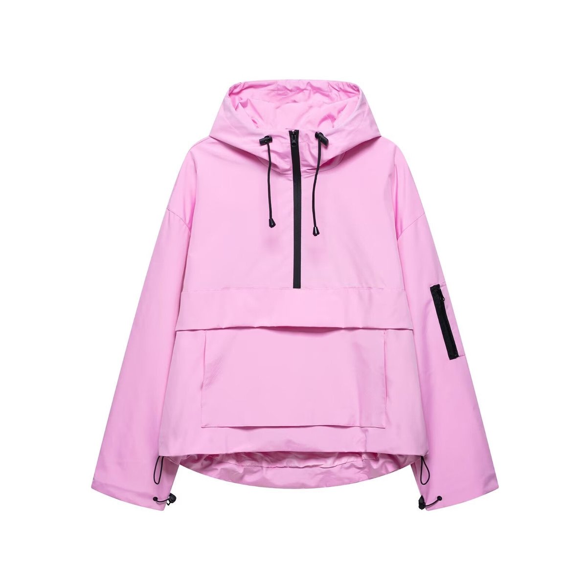 Damen wasserabweisender Kapuzen-Anorak mit Halbreißverschluss und Kängurutasche