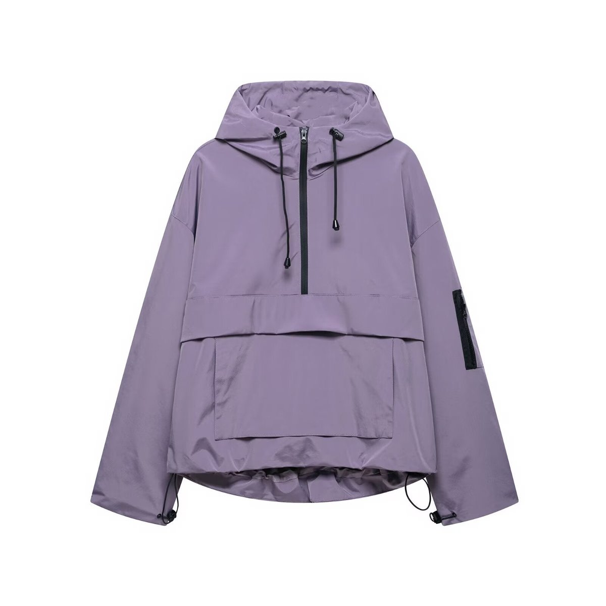 Damen wasserabweisender Kapuzen-Anorak mit Halbreißverschluss und Kängurutasche