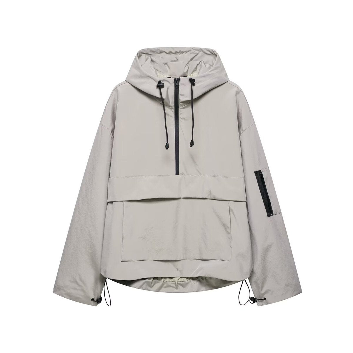 Damen wasserabweisender Kapuzen-Anorak mit Halbreißverschluss und Kängurutasche