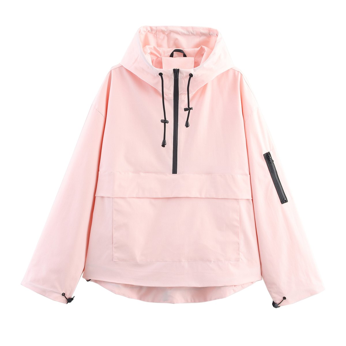 Damen wasserabweisender Kapuzen-Anorak mit Halbreißverschluss und Kängurutasche