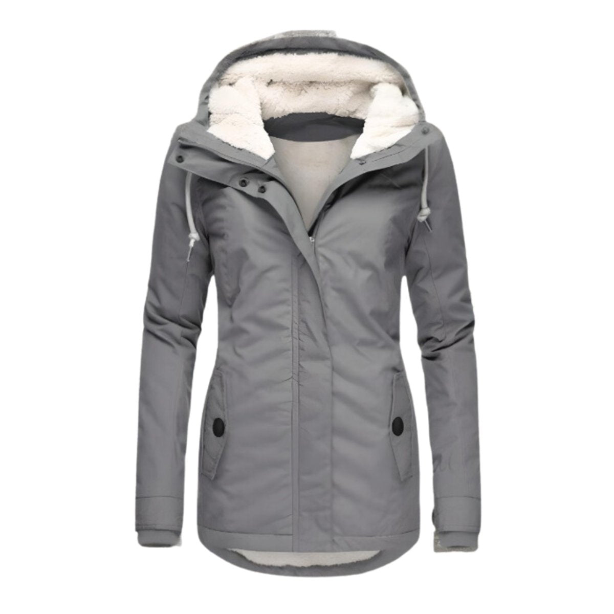 Damen wasserabweisender Sherpa-Parka mit Kapuze, Reißverschluss und tailliertem Schnitt