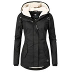 Damen wasserabweisender Sherpa-Parka mit Kapuze, Reißverschluss und tailliertem Schnitt