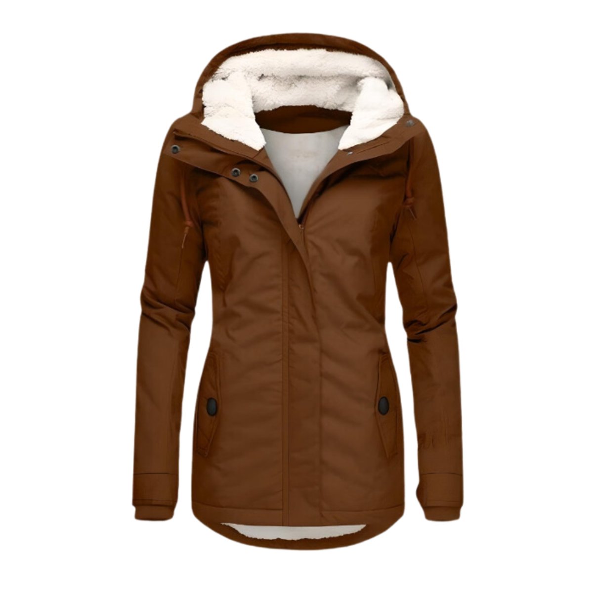 Damen wasserabweisender Sherpa-Parka mit Kapuze, Reißverschluss und tailliertem Schnitt