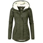 Damen wasserabweisender Sherpa-Parka mit Kapuze, Reißverschluss und tailliertem Schnitt