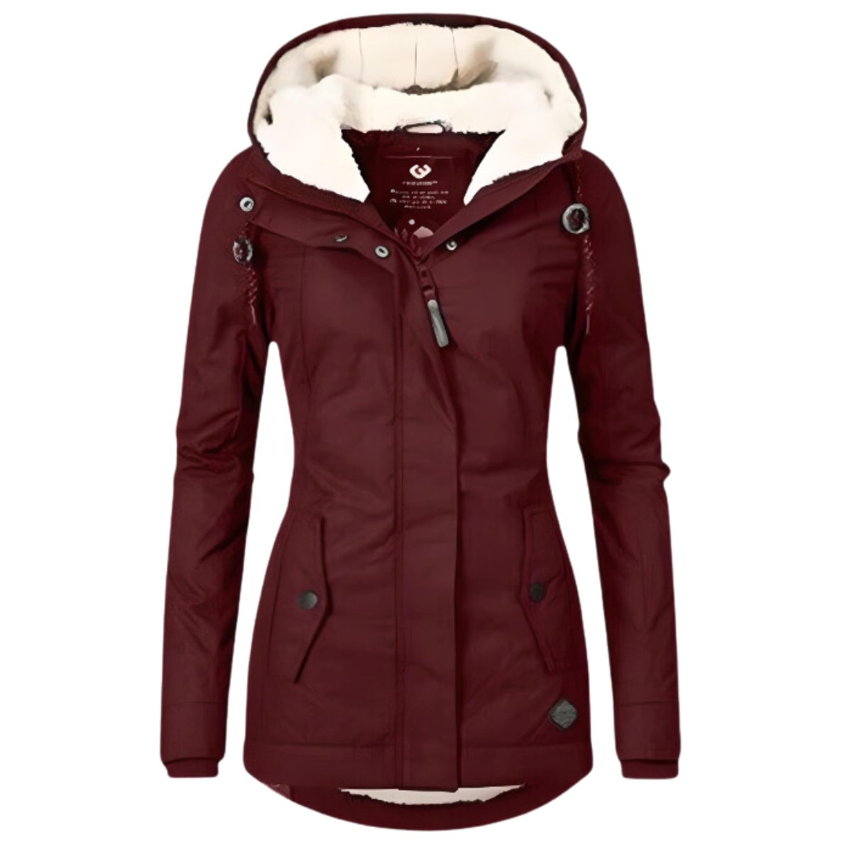 Damen wasserabweisender Sherpa-Parka mit Kapuze, Reißverschluss und tailliertem Schnitt