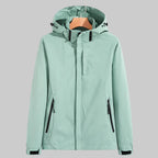 Damen wasserdichte Regenjacke mit abnehmbarer Kapuze und verstellbarer Passform
