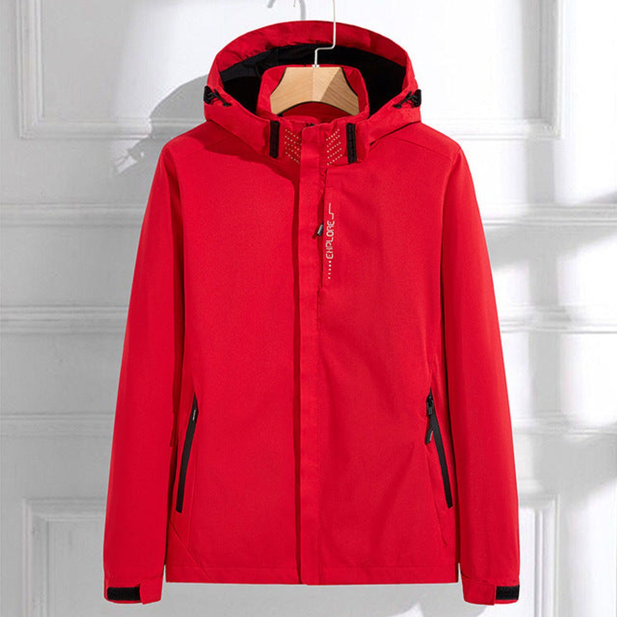 Damen wasserdichte Regenjacke mit abnehmbarer Kapuze und verstellbarer Passform