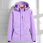 Damen wasserdichte Regenjacke mit abnehmbarer Kapuze und verstellbarer Passform