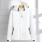 Damen wasserdichte Regenjacke mit abnehmbarer Kapuze und verstellbarer Passform