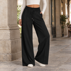 Damen Weite Hose aus Baumwollmischung mit Kordelzug – Wide Leg Hose mit Seitentaschen